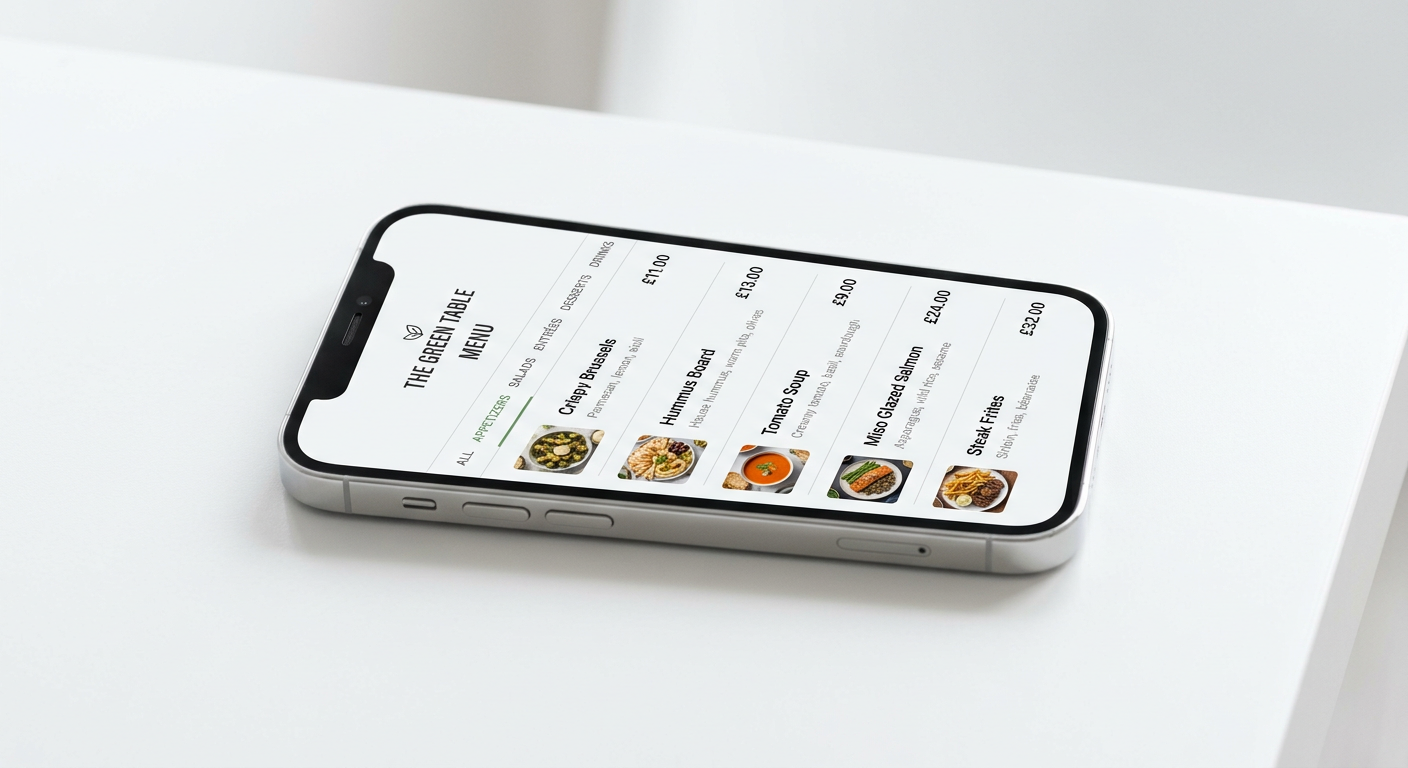 Digital menu interface on a smartphone